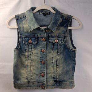 Project Eighteen Distressed Denim Vest Junior's Size S